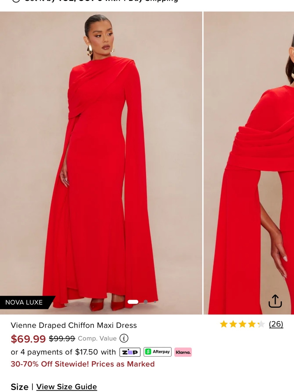 Fashion Nova Red Draped Long-Sleeve Chiffon Maxi Dress